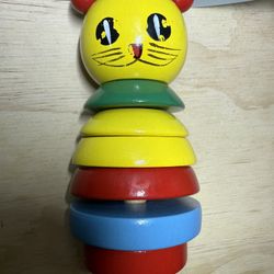 Vintage BRIO Wooden Cat Toy Sweden 1960s Colorful Stacking Toy