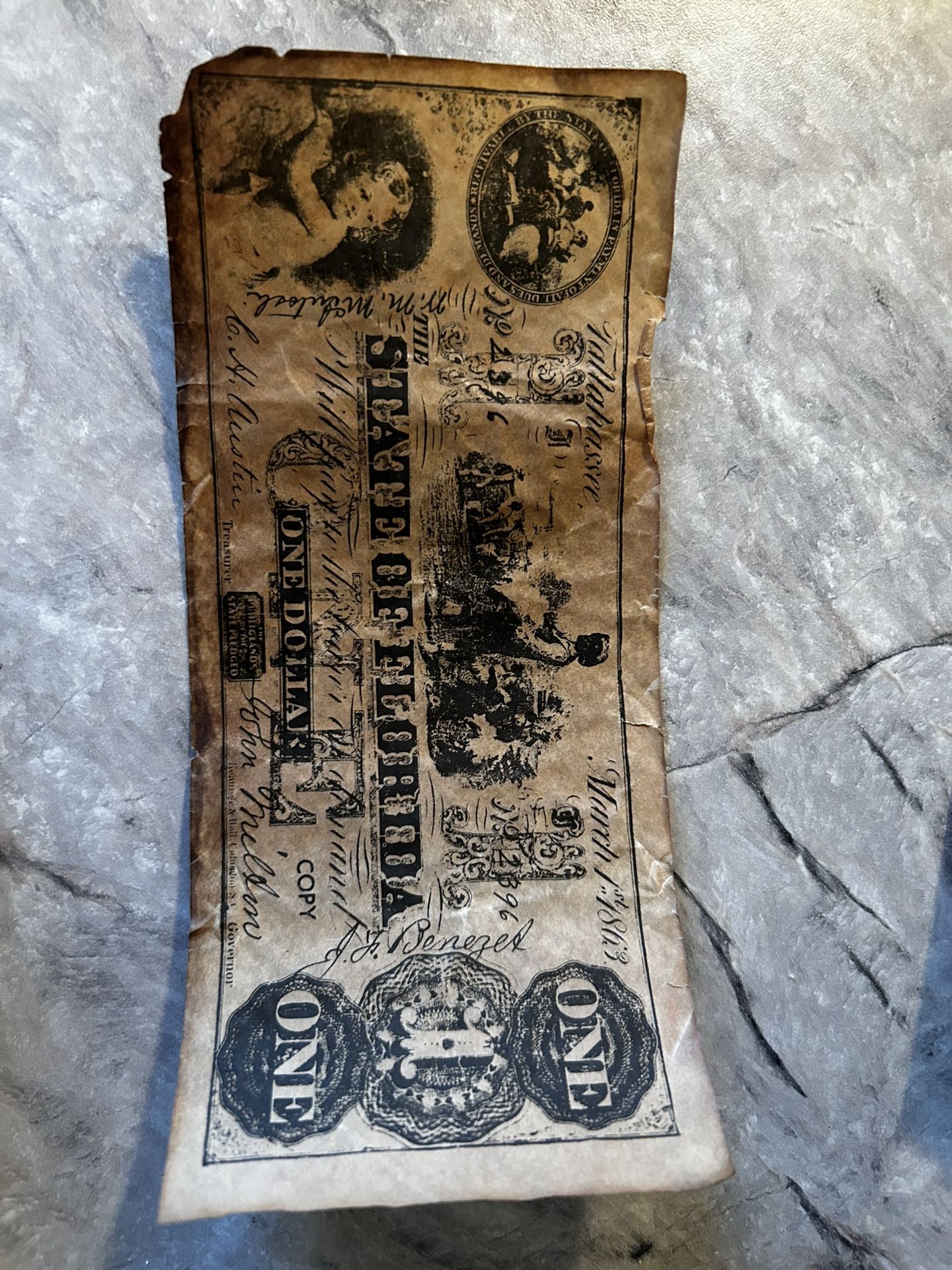 1863 $1 State Of Florida Treasury Note