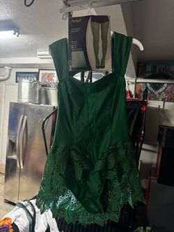Adult medium Poison ivy Green Satin Corset Costume Dress with Lace Hem