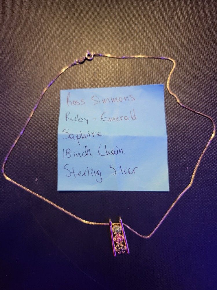 Ross Simon's Ruby,emerald And Sapphire Sterling Necklace
