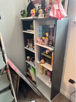 Grey and white bookshelf