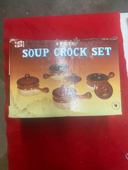 Vintage Himark 14-1232 Set Of 4 French Onion Soup Crock Bowls With Handles And Lids