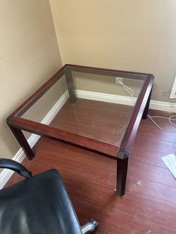 Glass wood square table