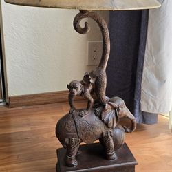 Beautiful Antique Elephant and Monkey Lamp