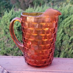 Vtg Indiana Glass Whitehall Cubist Amber Pitcher