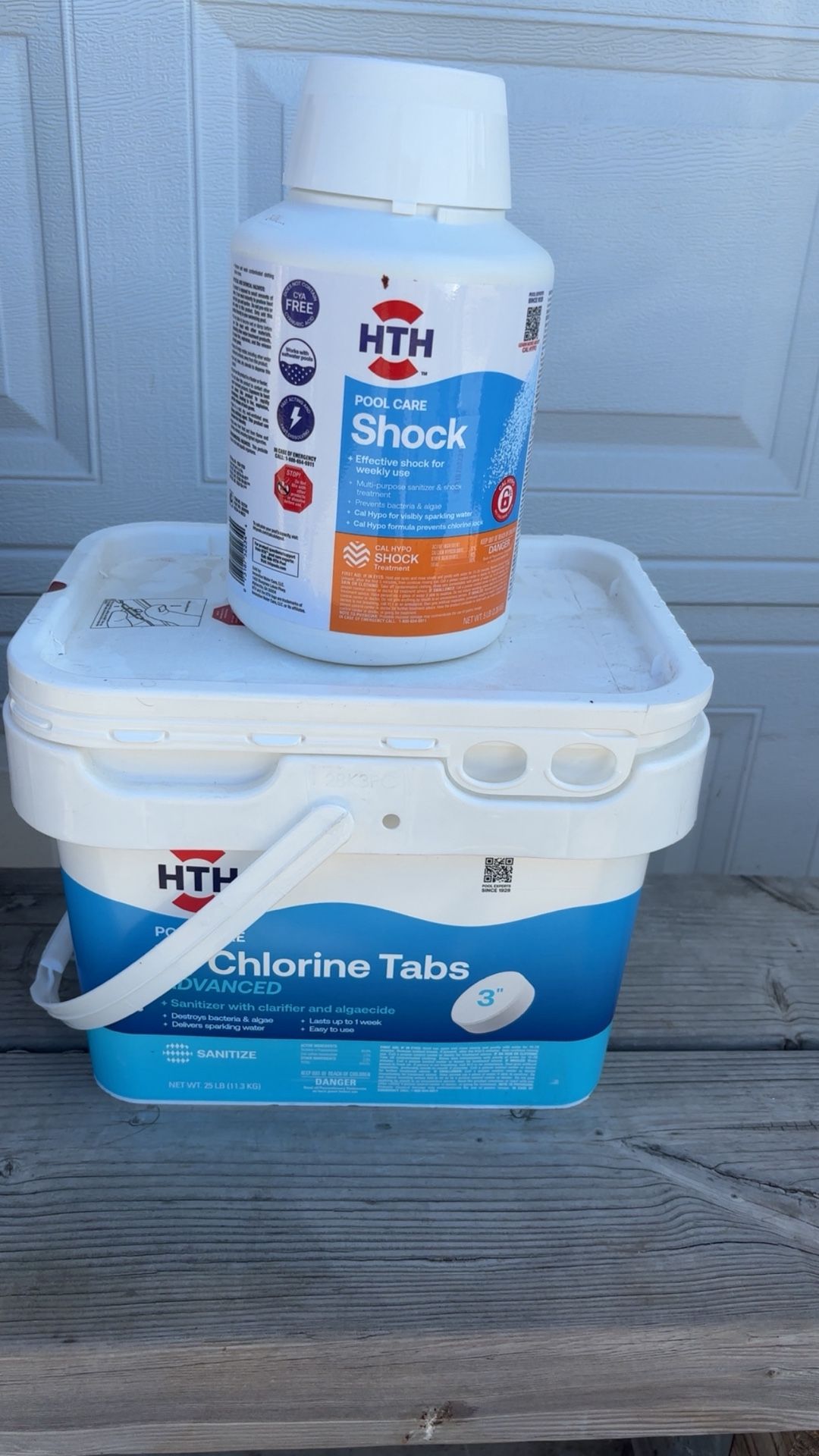 25 pound tub of chlorine tablets and jug of shock brand new seal $180 value