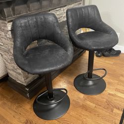 Retro Height Black  Swivel Adjustable Height Low Back Bar Stools with Metal Frame (Set of 2)