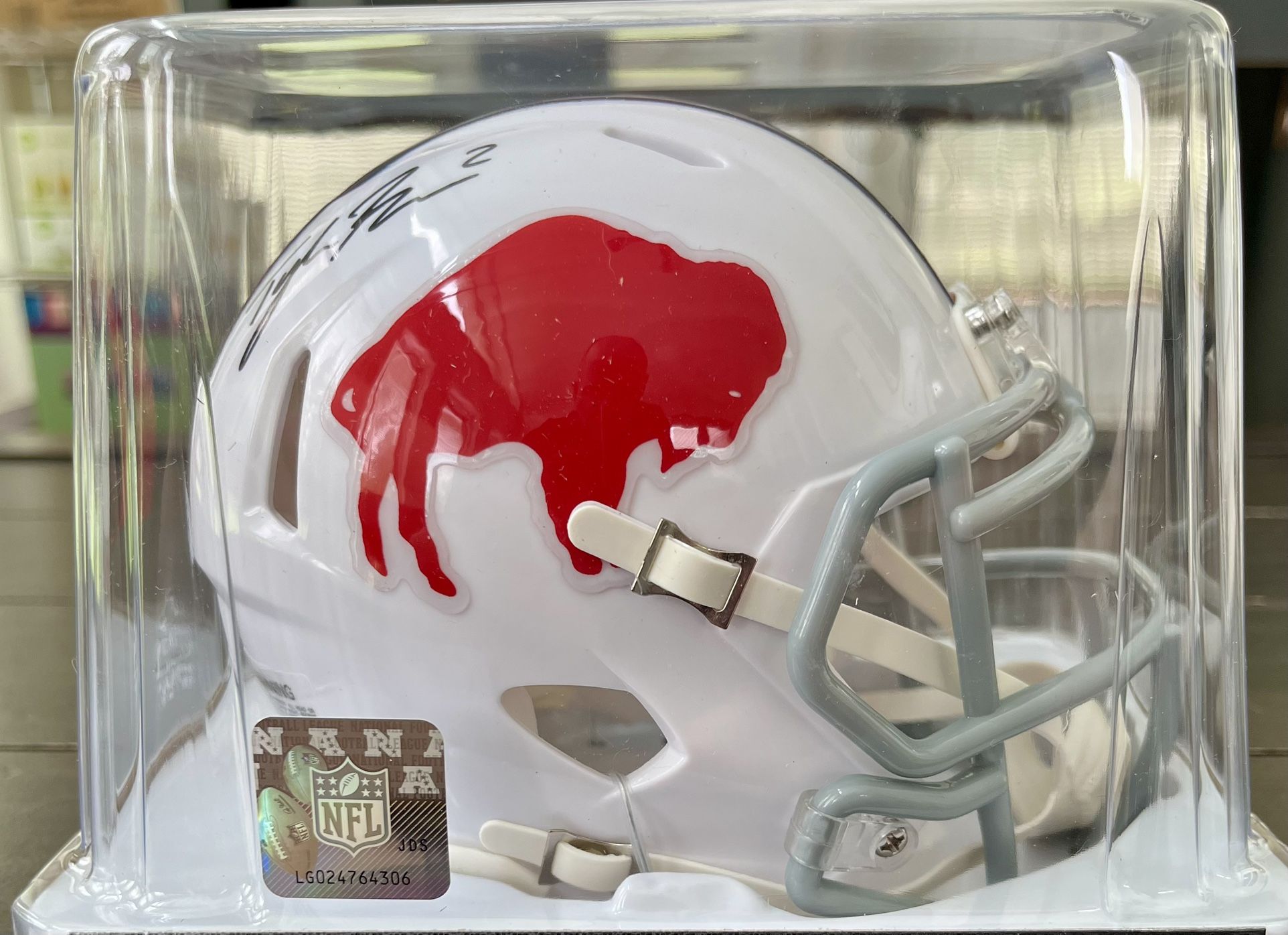 Tyler Bass Signed NFL Buffalo Bills Standing Buffalo Riddell Mini Helmet