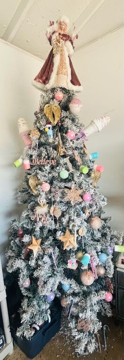 Flocked Artificial Christmas Tree with Decorations