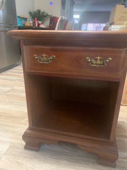 SOLID OAK NIGHTSTAND WITH BRASS HANDLES