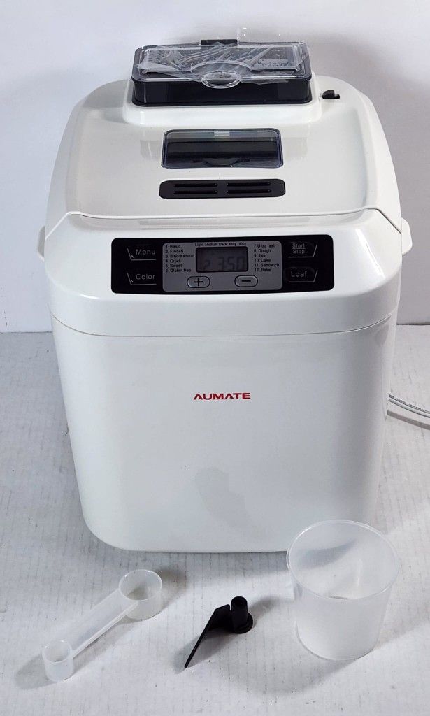 AUMATE Bread Maker with Auto Fruit & Nut Dispenser Makes 2 Lb. Loaf Size, 3 Crust Options #530