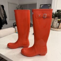 HunterHunter Glossy Orange Tall Boots