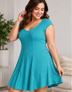 Mossimo Supply Co Women's Teal Ribbed V-Neck Fit & Flare Dress Size LG