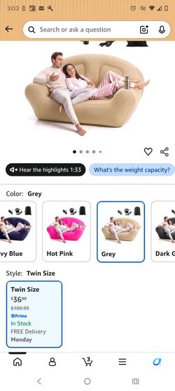New In Box Twin Size Inflatable Sofa Bed $25