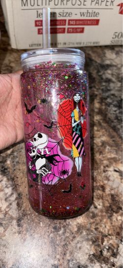 Nightmare Before Christmas Glitter Tumbler with Straw