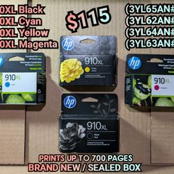 HP 910XL Black + Cyan + Yellow + Magenta High Yield Ink Cartridges, Prints Up to 700 Pages