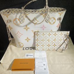 LOUIS VUITTON Neverfull MM Tote Bag BY THE POOL Beige White M22978 