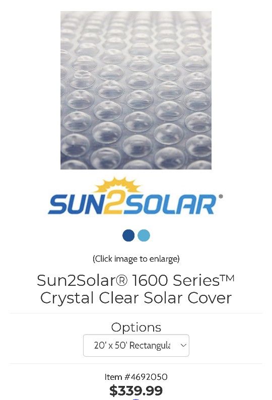 Solar Heater Pool Cover 1600 Series  7Ft 8 In x 44 Ft or 15ft x 22ft