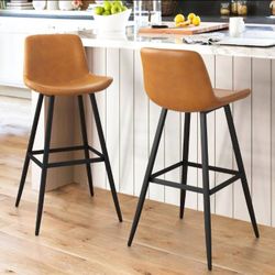 LueBona, Abraham Series, From Home Depot, Whiskey Brown Faux Leather Counter Height Barstools