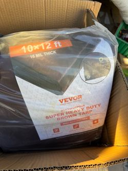 Vevor 10' x 12' Super Heavy Duty 16 Mil Brown Poly Tarp Cover - Thick Waterproof, UV Resistant, Rip and Tear Proof