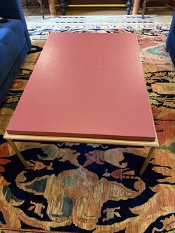 Designer Bunny Williams Coffee Table Burgundy Leather Brass