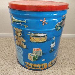 Vintage 1983 Topsy's Popcorn Tin "Antique Toys"