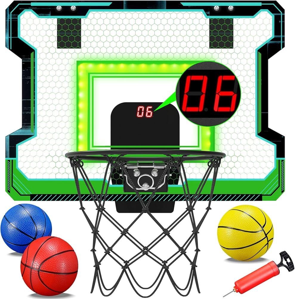 Mini Indoor Basketball Hoop, Light-up Basketball Hoop with Electronic LED Scoreboard, Small Outdoor Basketball Game Toys for 6, 7, 8, 9, 10, 12+ Year
