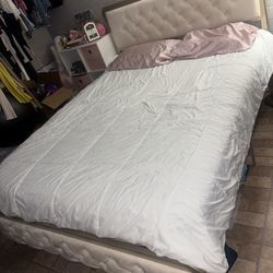 Cream Queen Tufted Bed Frame With Gold Edges