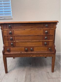 Vintage Solid Oak Side Table Dresser - Ring Pull Drawers
