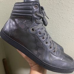 Gucci Platinum Leather Monogram Sneakers Size 10