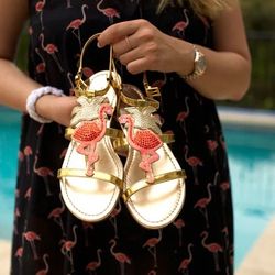 Kate Spade New York Flamigo Gold Leather Sandles Size 5 1/2