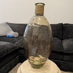 Large Glass Decorative Floor Vase with Rope Detail