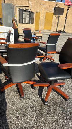 Black Leather Office Chair with Wood Arms
