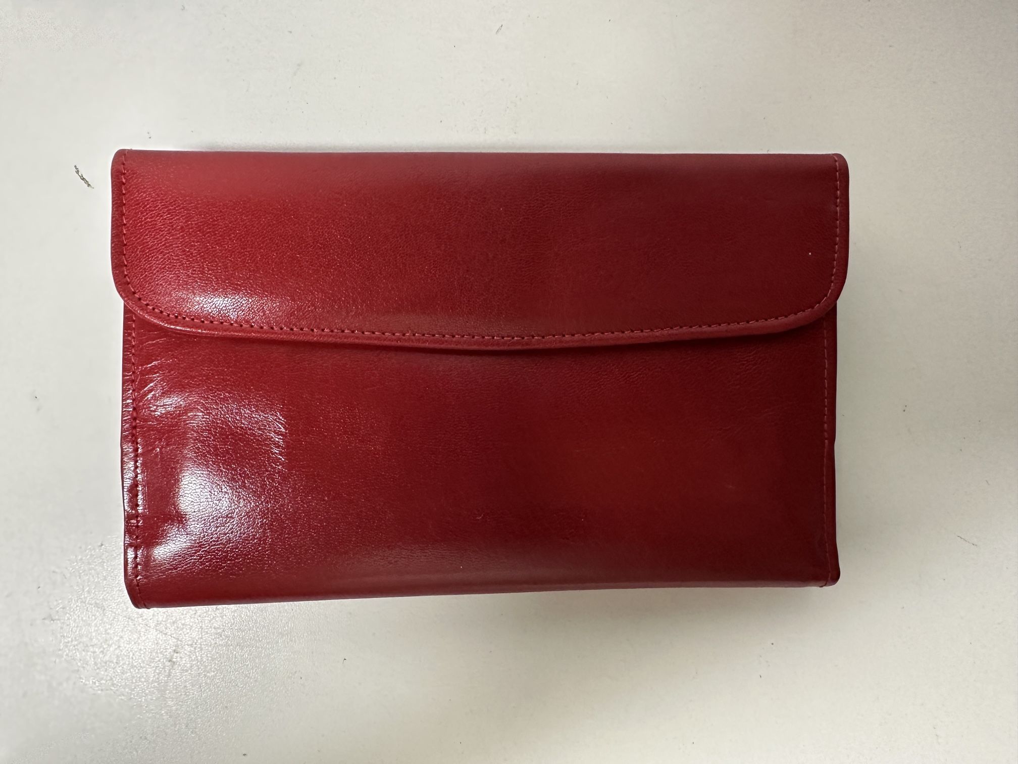 Edward Harvey Red Kidskin Leather Bifold ID Card License Snap Closure Wallet