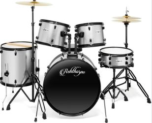 Ashthorpe 5-Piece Full-Size Adult Drum Set – Silver – Barely Used