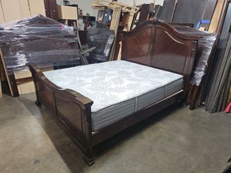 Cal King Size Dark Wood Sleigh Bed Frame