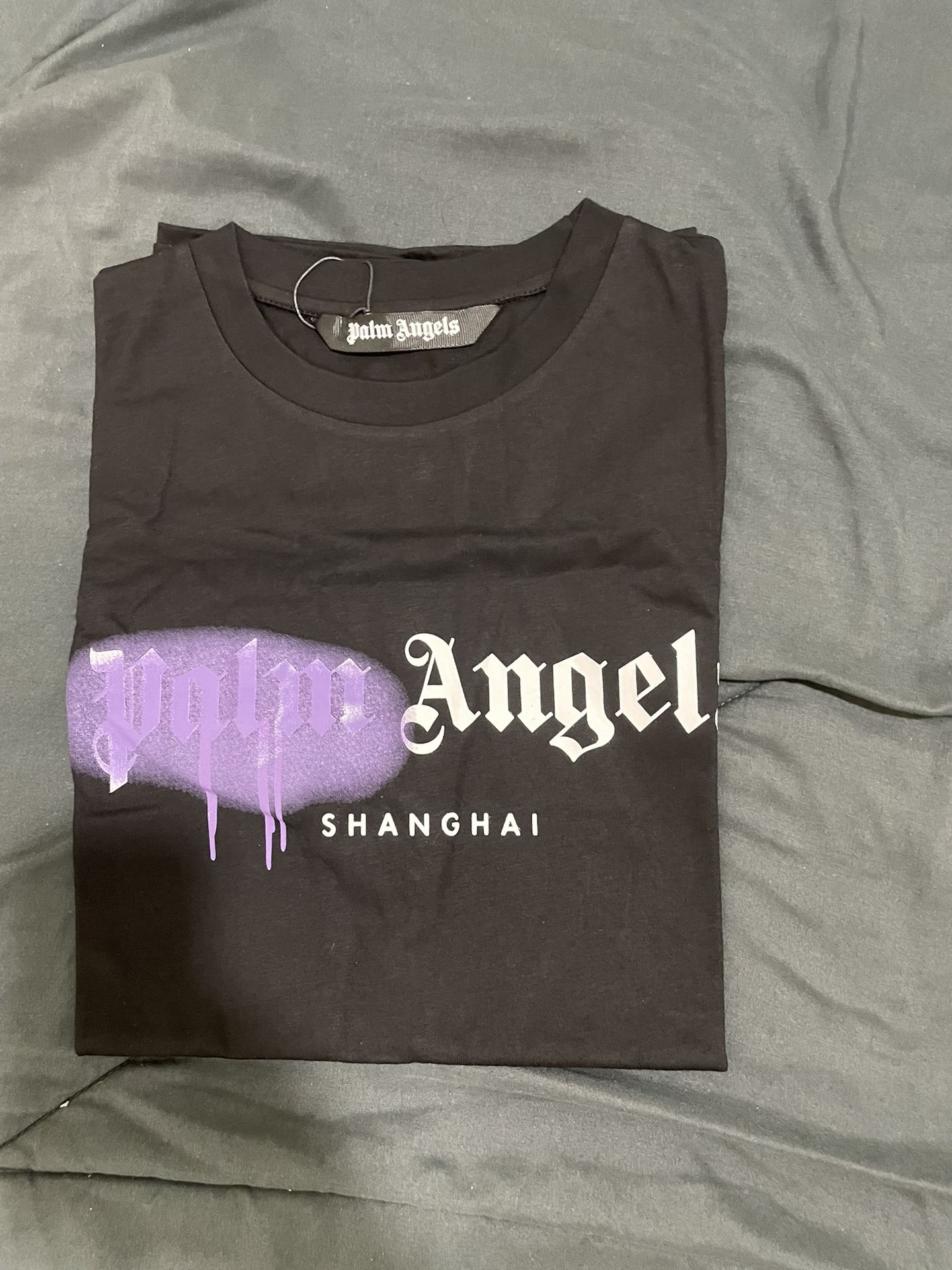 PALM ANGELS SHANGHAI SPRAYED LOGO TEE BLACK & PURPLE