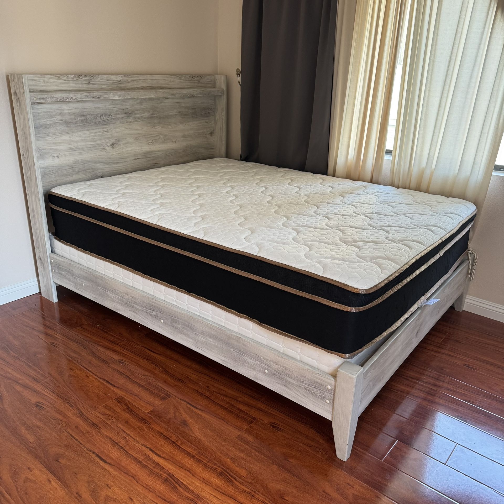 Signature Design by Ashley Baystorm Queen Panel Bed Frame with Box Spring and Mattress Excellent Condition 