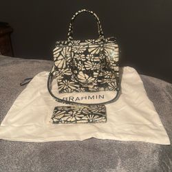 Purse Brahmin Black and White Floral Crossbody Bag Cami And Wallet Good Condition Poco Uso 👍🏻