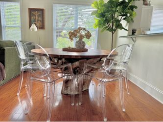 One-of-a-Kind Custom 60" Round Real Wood Dining Table with Tree Trunk Base