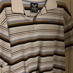 Avirex Strip White Light Brown Dark Brown Polo Shirt Large