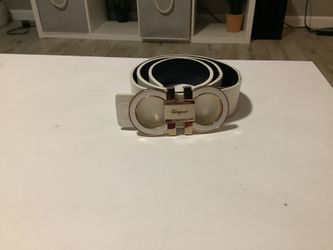 gold and white ferragamo belt L
