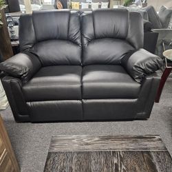 Brand New Black Synthetic Leather Manual Reclining Loveseat