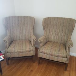 2 Wesley Hall Chairs Wingback Feather Cushion Fabric In Excellent Condition 