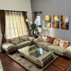 Luxury Formal Living Room Couch Set + Designer Glass Center Table