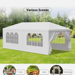 10×20 FT White Party Tent, Waterproof Outdoor Wedding Canopy with 6 Removable Sidewalls