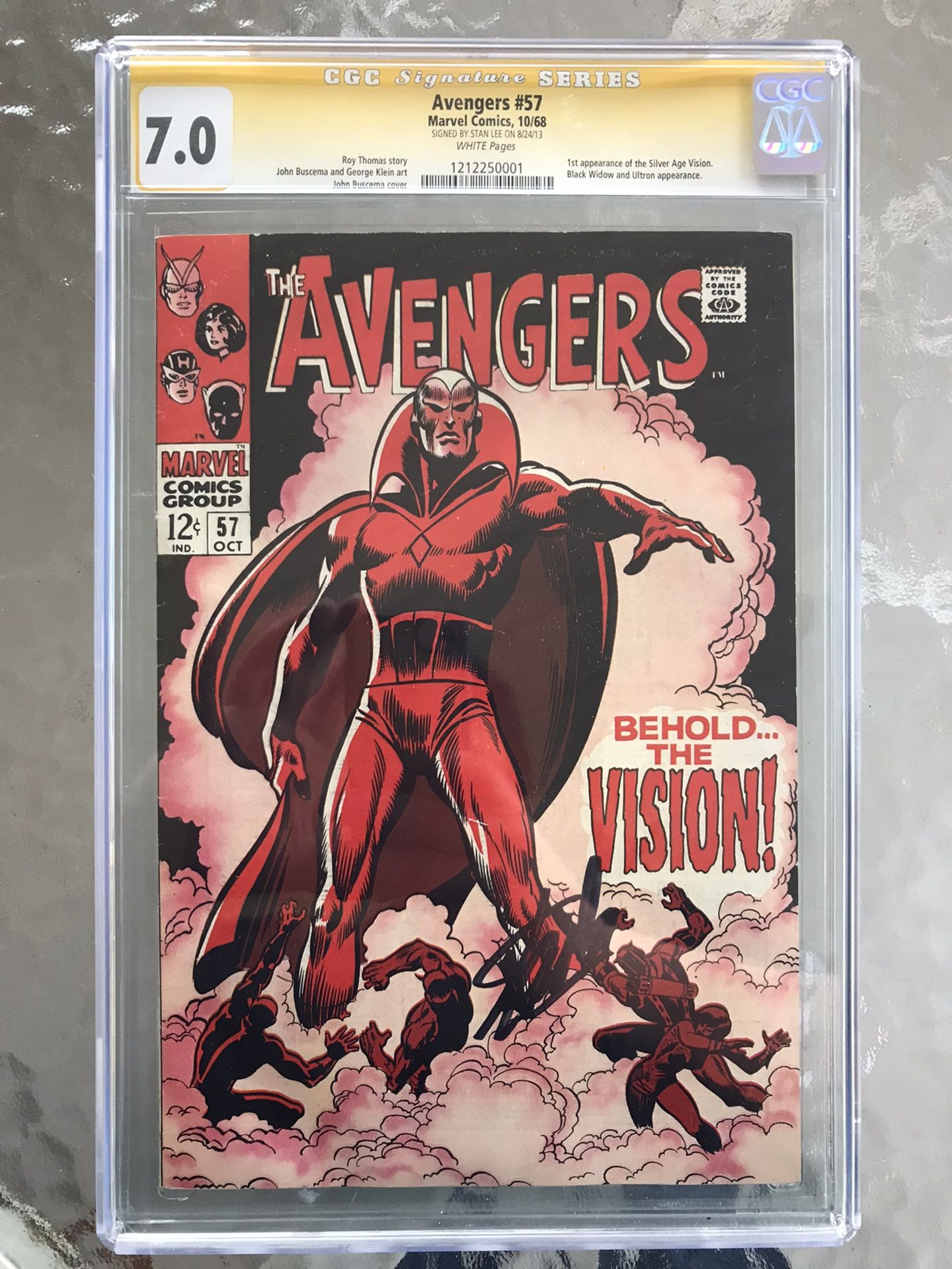 Avengers #57 (1968) CGC 7.0 — White Pages; Stan Lee Signed (SS)
