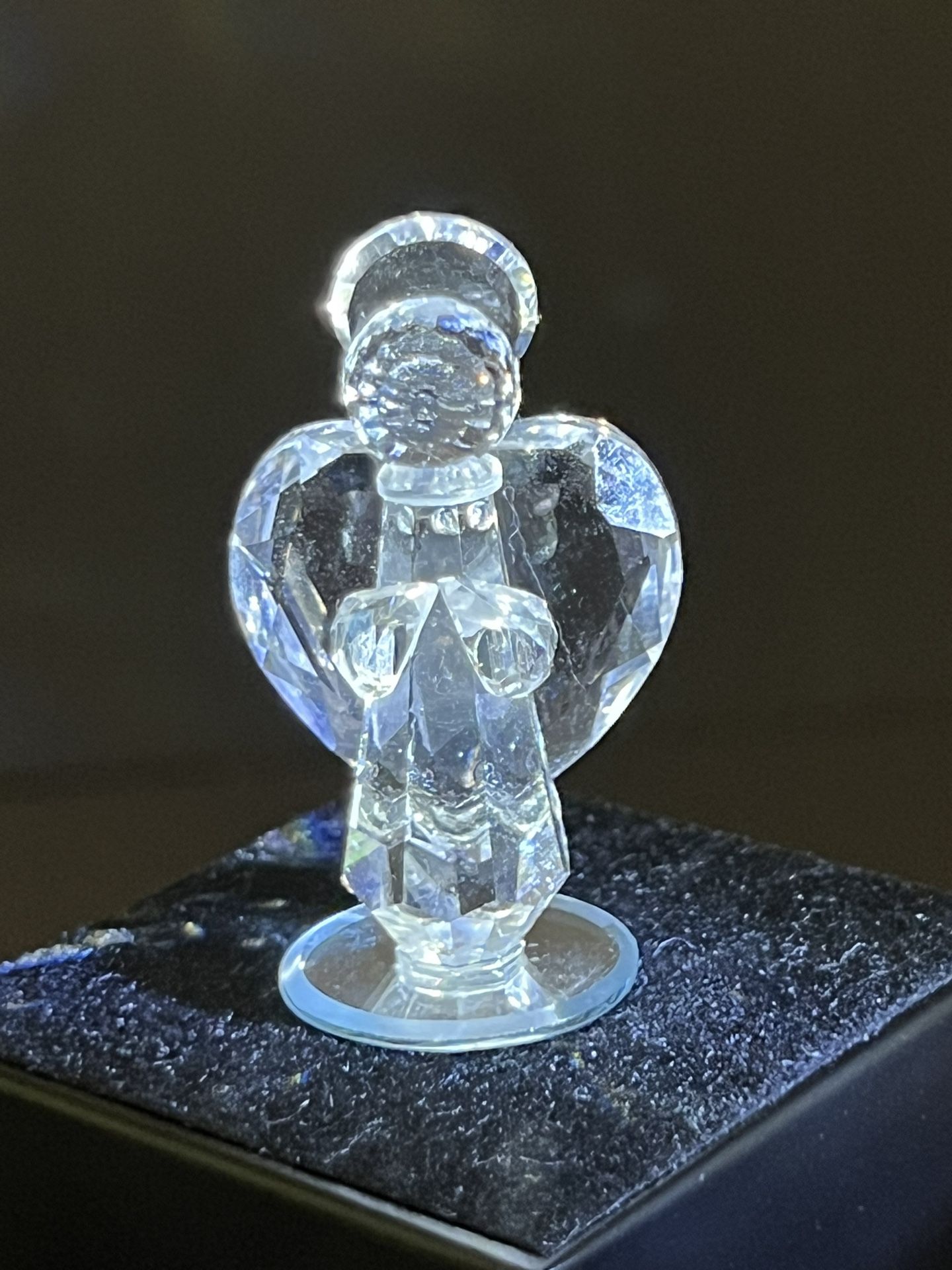 Swarovski 1990s Crystal Mini Heart Angel Halo Figurine, (contact info removed), 1.75”