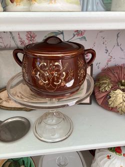 Brown Glazed Ceramic Covered Casserole with Handles
