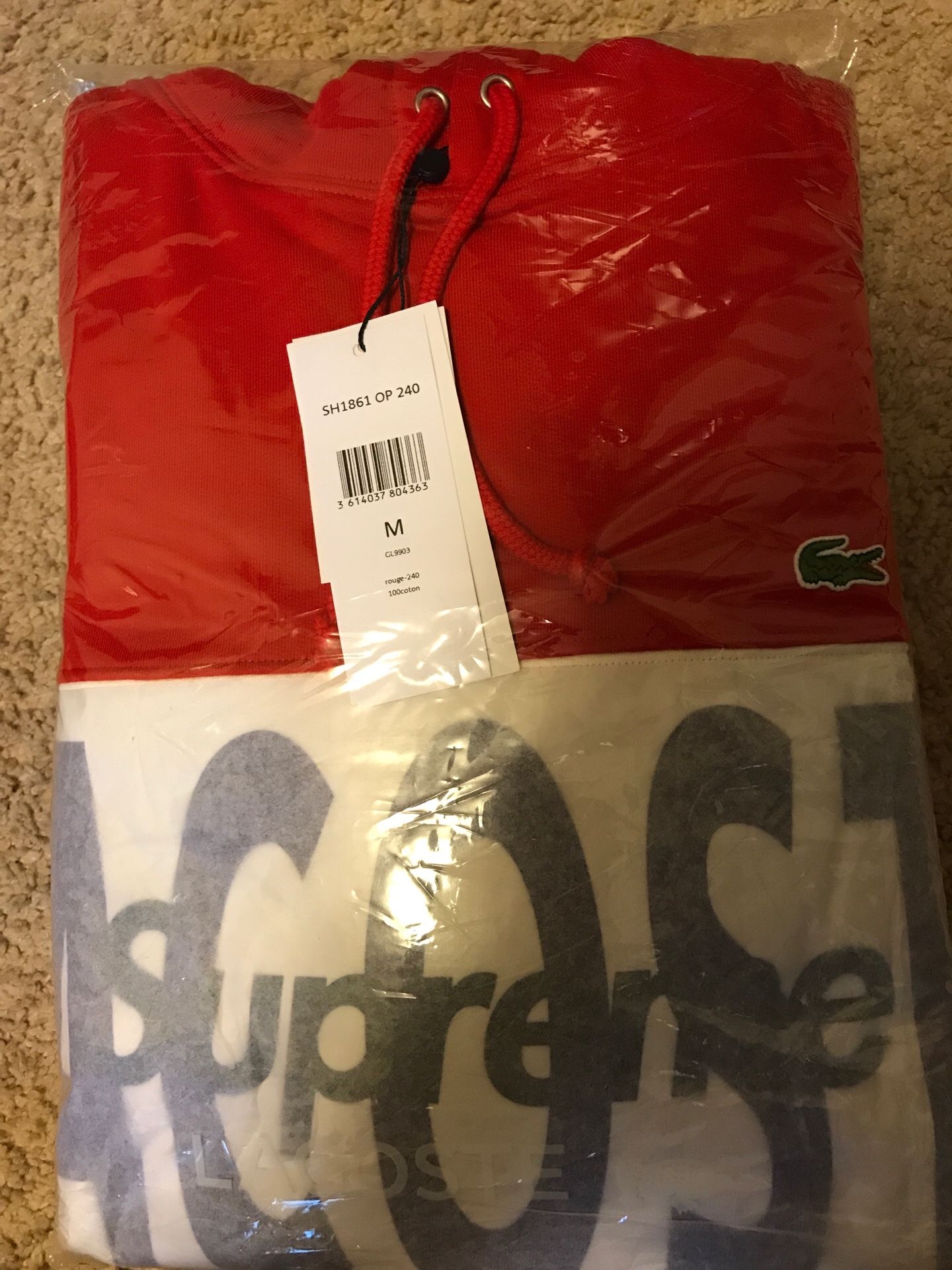 Supreme/Lacoste Red Hoodie